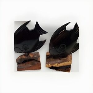 Carved Wooden Fish Bookends Carvings